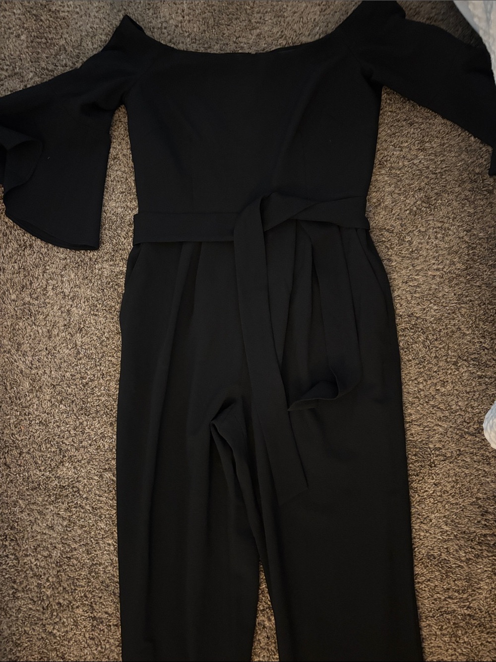 Eliza J Black Off-Shoulder Tie-Waist Jumpsuit